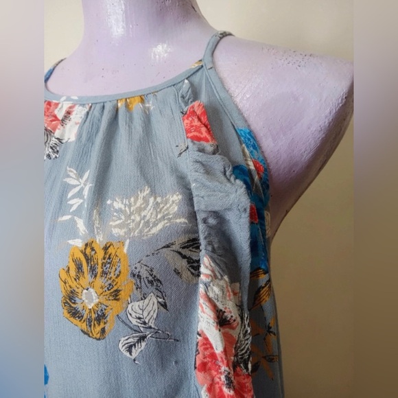 Maurices Blue Floral Ruffle Hem Halter Top Size L - Picture 11 of 11